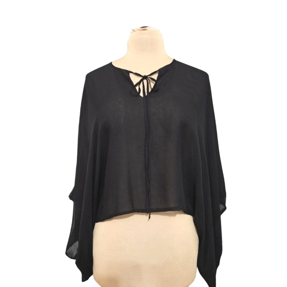 Planet‎ Black Batwing Sleeve Crop Top Lagenlook One Size Gothcore Whimsy Grunge